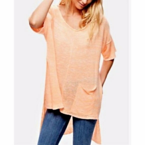 Free People Melange Oversized High Low Open Knit Short Sleeve Sweater - Picture 2 of 16